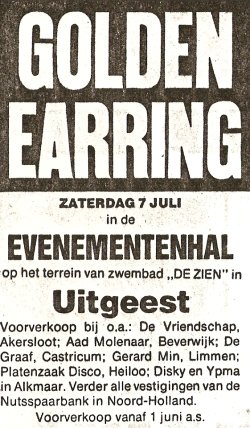 Golden Earring show announcement Uitgeest July 07, 1984